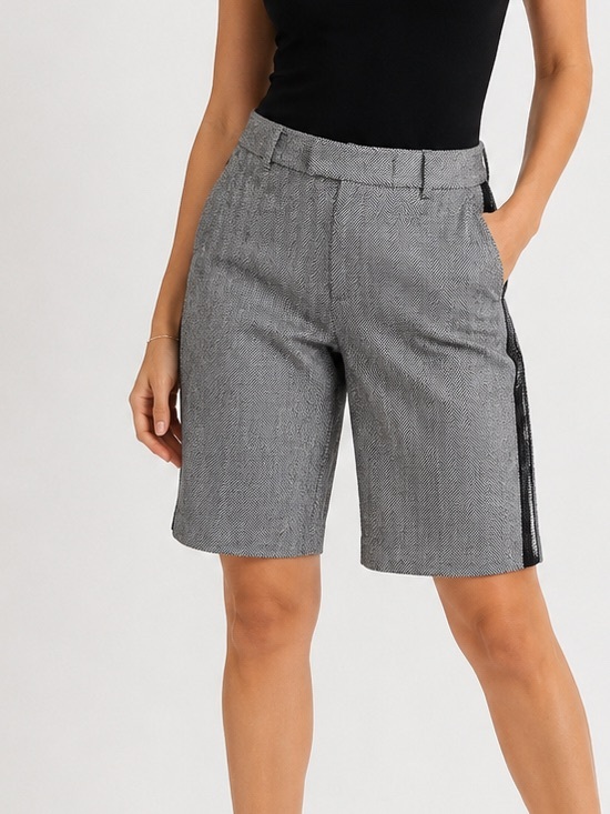 Ann Taylor Pants - LOFT Petites Herringbone Bermuda Shorts 10P Black Sequin Side Panel Dressy